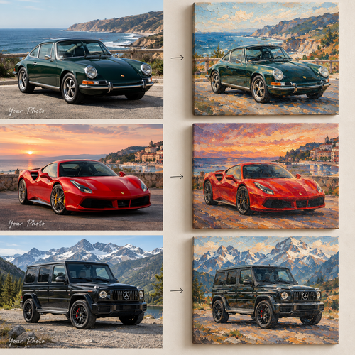 Custom Automotive Art  | Hand-Painted Car Portrait on Canvas