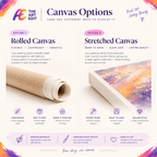 Custom oil painting canvas options showing rolled canvas and stretched canvas