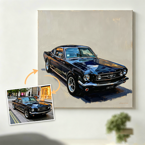 Custom car oil paintings featuring different popular car models and automotive styles