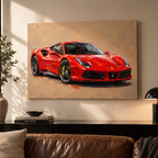 Hand-painted red sports car oil painting