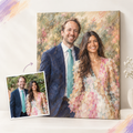 Custom couple portrait oil painting from photo showing a couple transformed into a hand-painted artwork